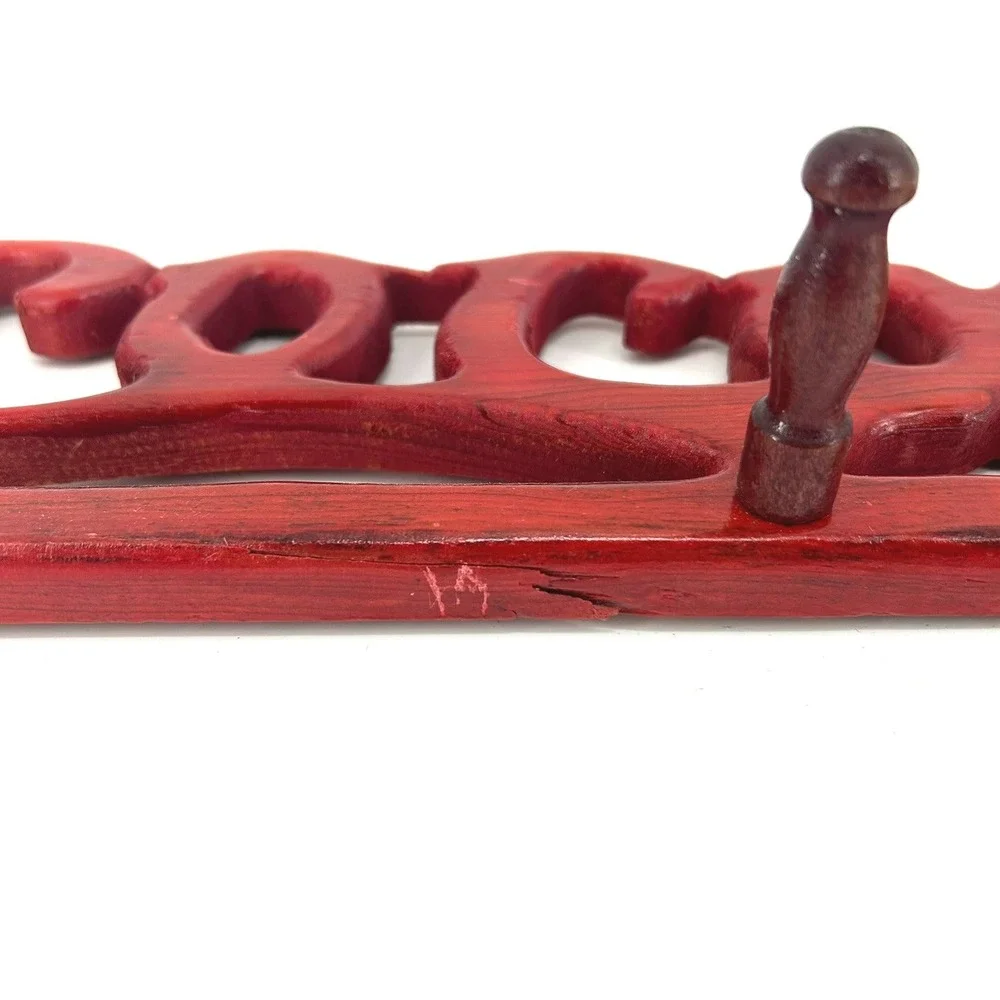 Vintage Cursive Coca-Cola Red Wood Wall Mounted Peg Rack Coat Hat Hanger